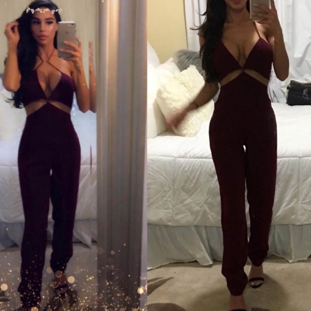 Maroon wine burgundy backless jumpsuit xxs xs 0 00